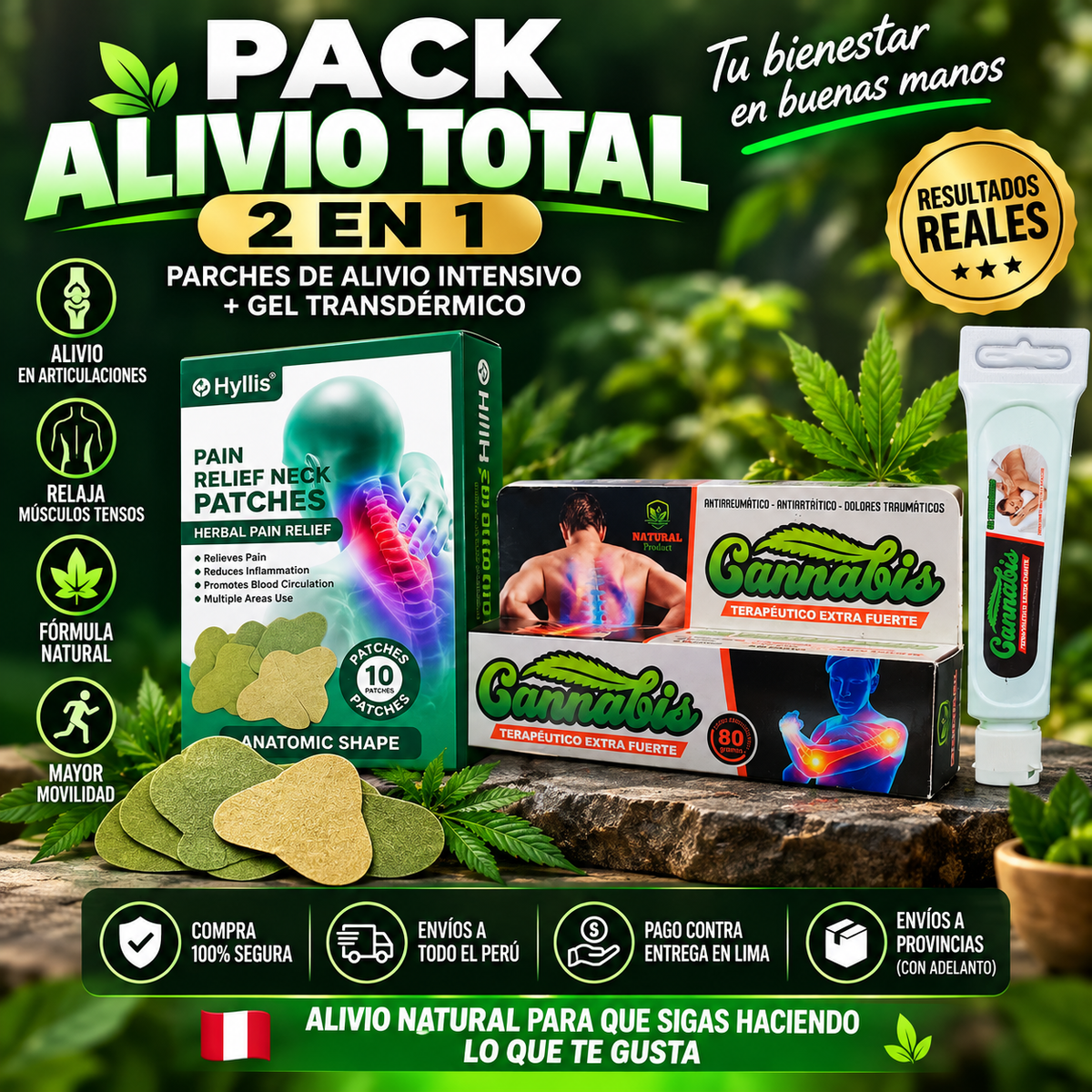 PACK ALIVIO TOTAL 2 EN 1| Parches de Alivio Intensivo + Gel Transdérmico Cannabis Extra Fuerte