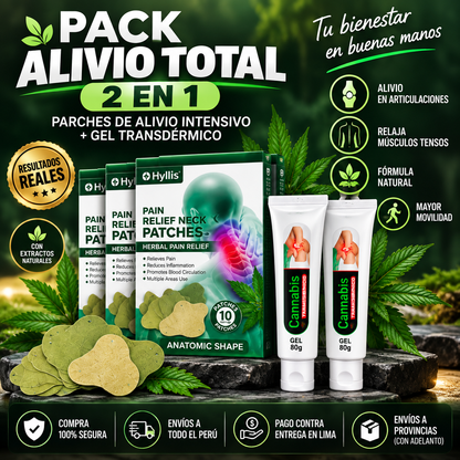 PACK ALIVIO TOTAL 2 EN 1| Parches de Alivio Intensivo + Gel Transdérmico Cannabis Extra Fuerte